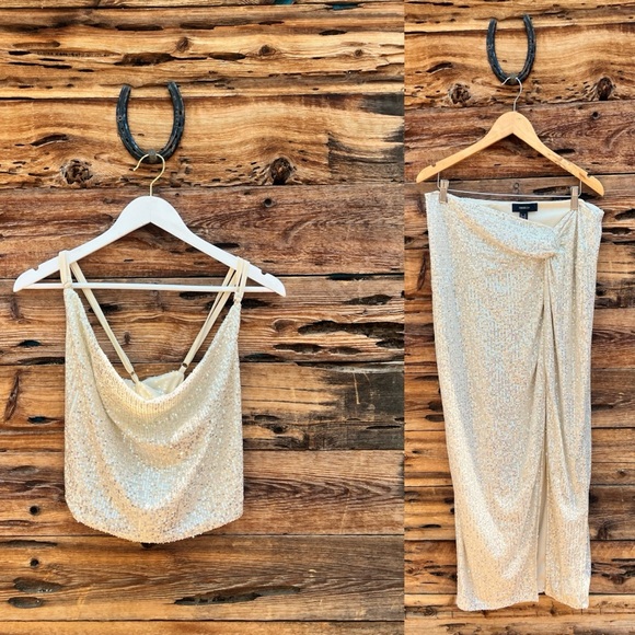 Forever 21 Dresses & Skirts - FOREVER 21 | White Sequins Drapey Top & Midi Skirt Set 2X